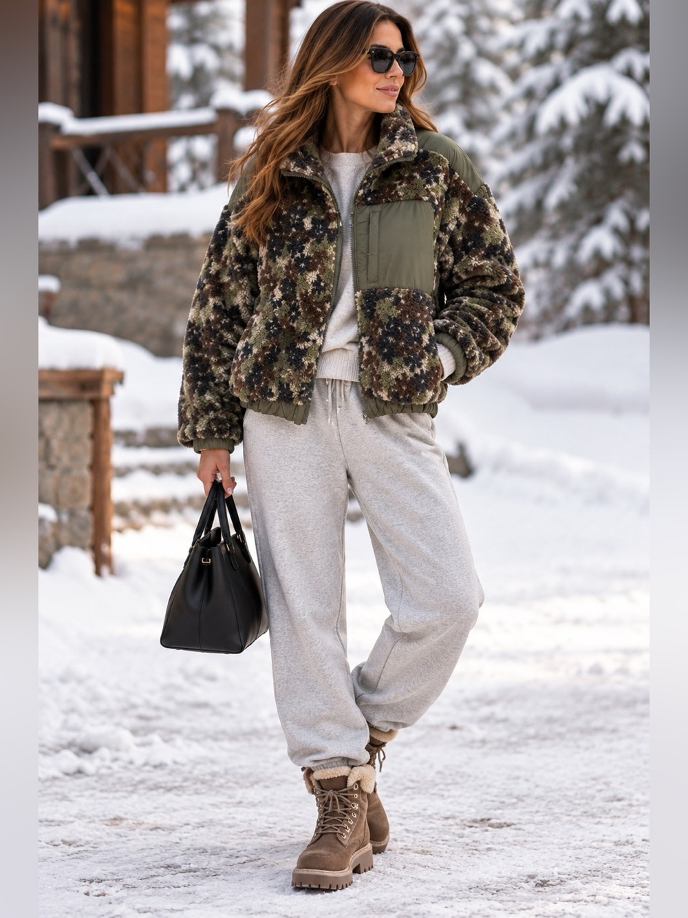 Nwt textured Thread & Supply Camo Sherpa Jacket in plush Sherpa size L